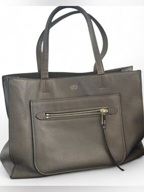 Vince Camuto Gray Leather Tote with Front Zip Pocket